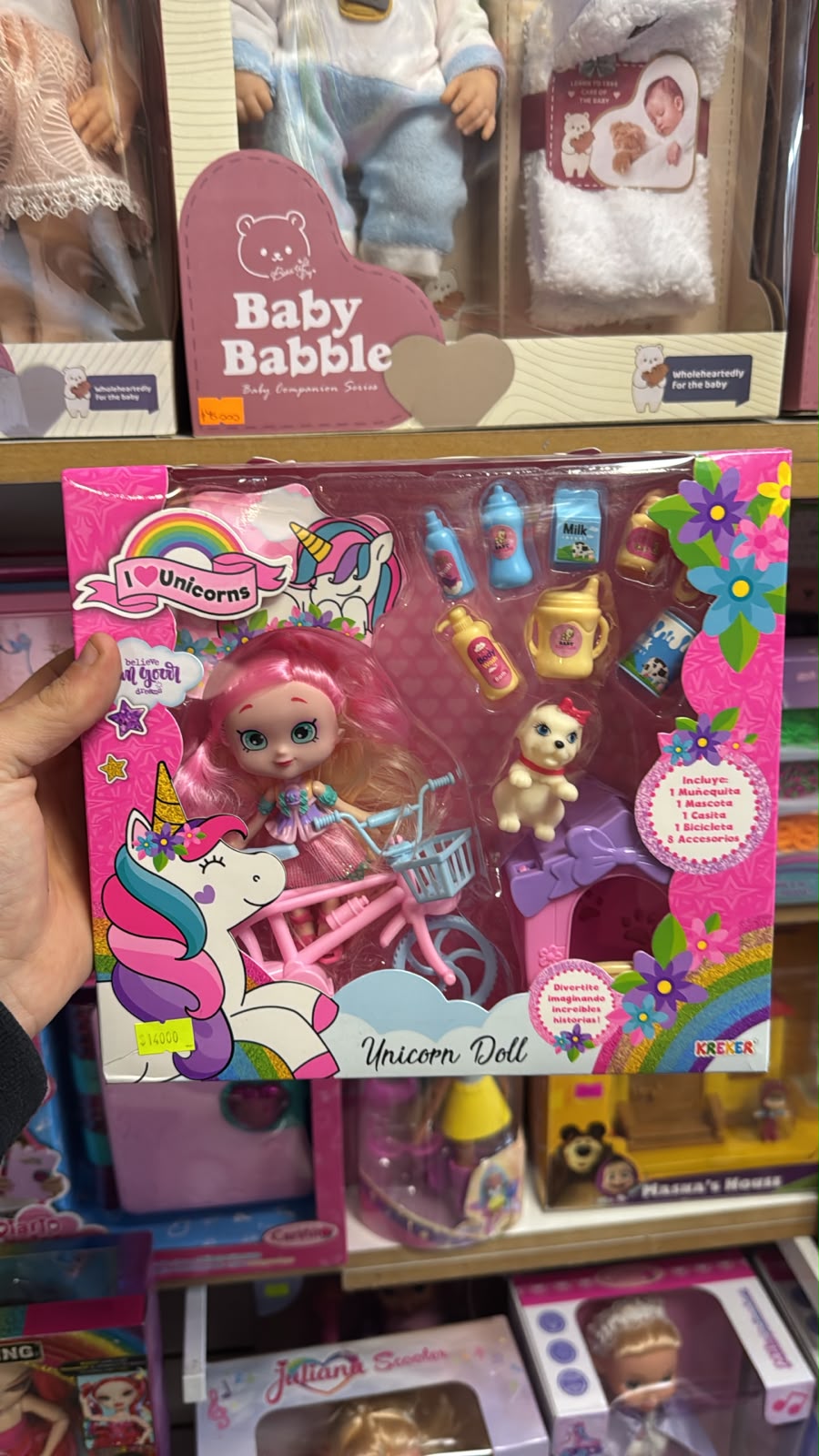 Unicorn Doll Rosa con Perrito y Casita